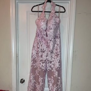 Beautiful custom pink Jovani jumpsuit with overlay size 14
